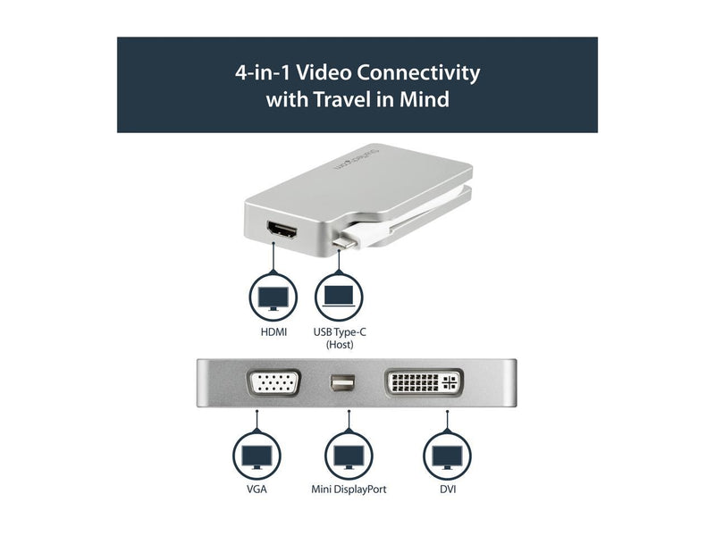 StarTech.com CDPVGDVHDMDP Aluminum Travel A/V Adapter: 4-in-1 USB-C to VGA, DVI,