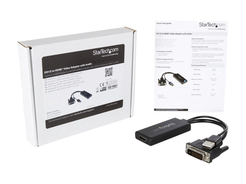 StarTech.com DVI2HD DVI to HDMI Video Adapter with USB Power and Audio - 1080p
