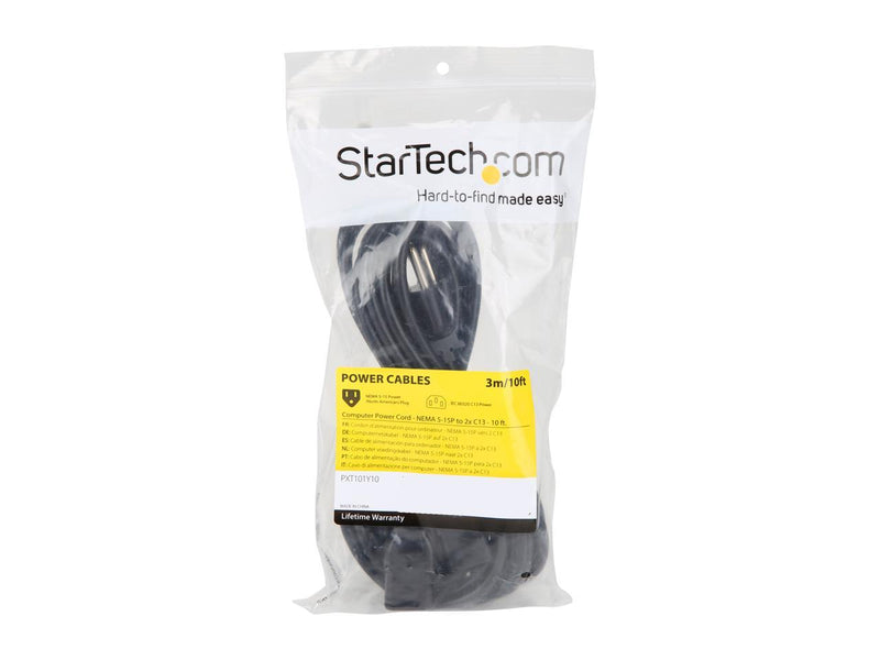StarTech.com PXT101Y10 10 ft. Computer Power Cord - NEMA 5-15P to 2x C13