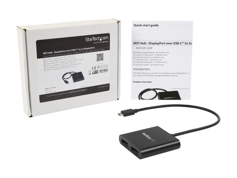 StarTech.com MSTCDP122DP 2-Port USB-C to DisplayPort MST Hub - 4K 30Hz - Dual