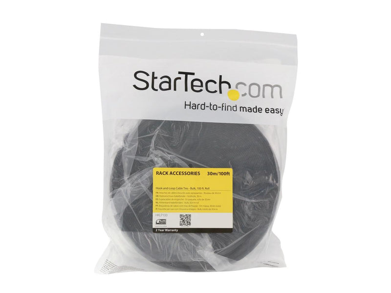 StarTech HKLP100 Hook-and-Loop Cable Management Tie - 100 ft. Bulk Roll - Black