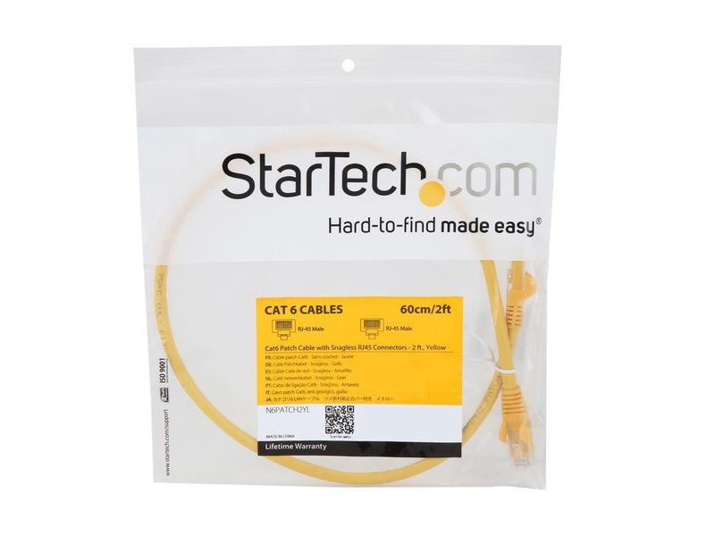 StarTech.com N6PATCH2YL 2 ft. Cat 6 Yellow Network Ethernet Cable