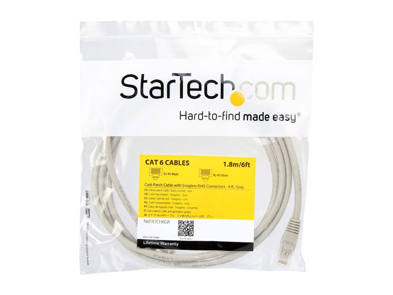 StarTech.com N6PATCH6GR 6 ft. Cat 6 Gray Cat 6 Cables