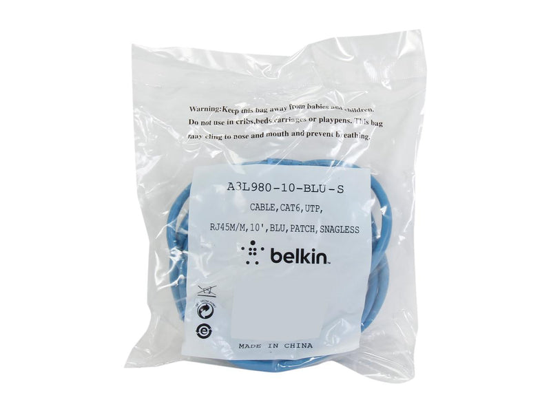 Belkin A3L980-10-BLU 10 ft. Cat 6 Blue CAT6 Snagless Networking Cable