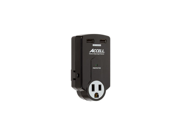 ACCELL D080B-011K Wall Mount 3 Outlets 612 Joules Travel Surge Protector with