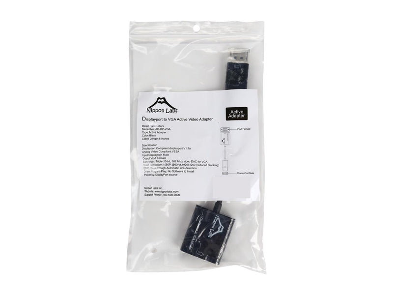 Nippon Labs AD-DP-VGA 6" DisplayPort to VGA Active Video Adapter