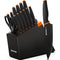 ASTERCOOK KITCHEN KNIFE SET WITH BUILT-IN SHARPENER, 15 PIECE, BLACK/ORANGE - Like New