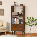 LELELINKY Open Bookshelf 3 Tier Mid Century Modern Book Shelf with Drawer- Brown - Brand New