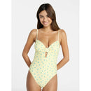 NO BOUNDARIES FEMME FLORAL PRINT ONE-PIECE SWIMSUIT SIZE LARGE 12-14 - YELLOW - Brand New