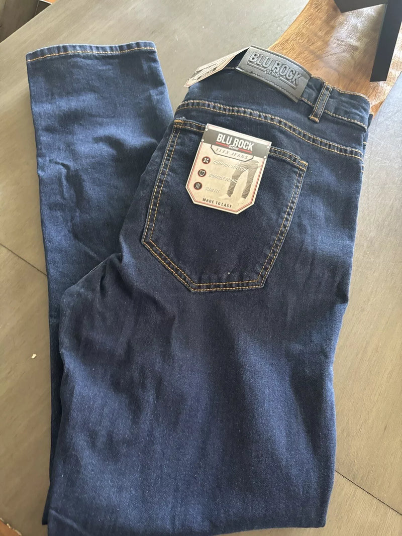 MENS BLU ROCK DENIM FLEX JEANS - SIZE: MEN 36X32 - MEDIUM WASH - Brand New