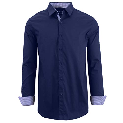 GALAXY BY HARVIC MENS LONG SLEEVE SOLID SLIM FIT DRESS SHIRTS SIZE 2XL NAVY - Brand New