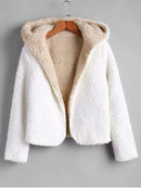 ZAFUL Women's Hooded Reversible Fleece Teddy Coat Long Sleeves Faux Fur Fleece - Like New