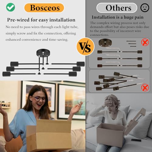 BOSCEOS MODERN SPUTNIK CHANDELIER 6-LIGHT CEILING LIGHTS FIXTURE - BLACK - Like New