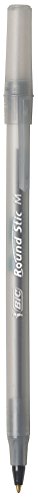 BIC ROUND STIC XTRA LIFE BALLPOINT PEN, MEDIUM POINT (1.0MM), 12-COUNT - BLACK - Like New