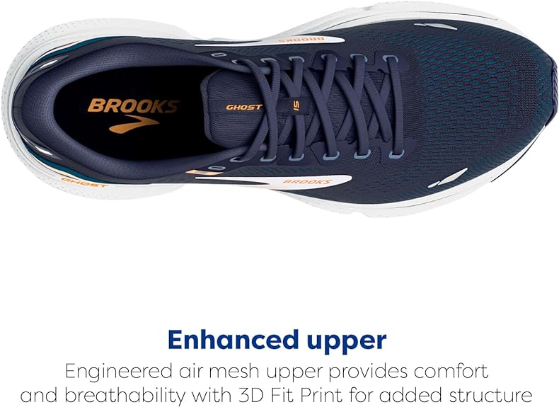 BROOKS MEN'S GHOST 15 RUNNING SHOE - PEACOAT/BLUE/ORANGE POP - SIZE 9 - Like New