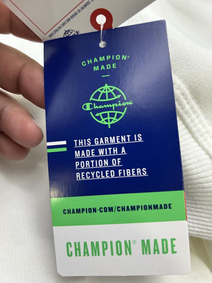 CHAMPION POWERBLEND CREWNECK SWEATSHIRT, CLASSIC SCRIPT LOGO - MEN XL - WHITE - Brand New