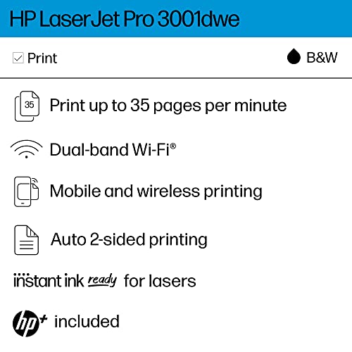 HP LaserJet Pro 3001dwe Wireless Black & White Printer with HP+ - White/Gray - Like New