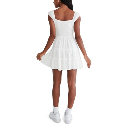 AEROPOSTALE WOMEN'S SMOCKED WAIST SHORT SLEEVE MINI DRESS MEDIUM WHITE - Brand New