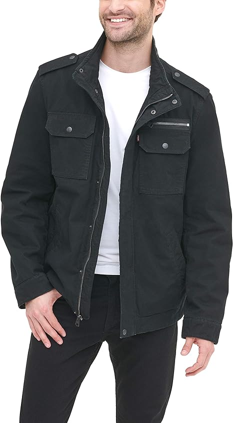 LEVI'S MENS WASHED COTTON MILITARY JACKET - SIZE: MEN 3XL - UNFILLED BLACK - Like New