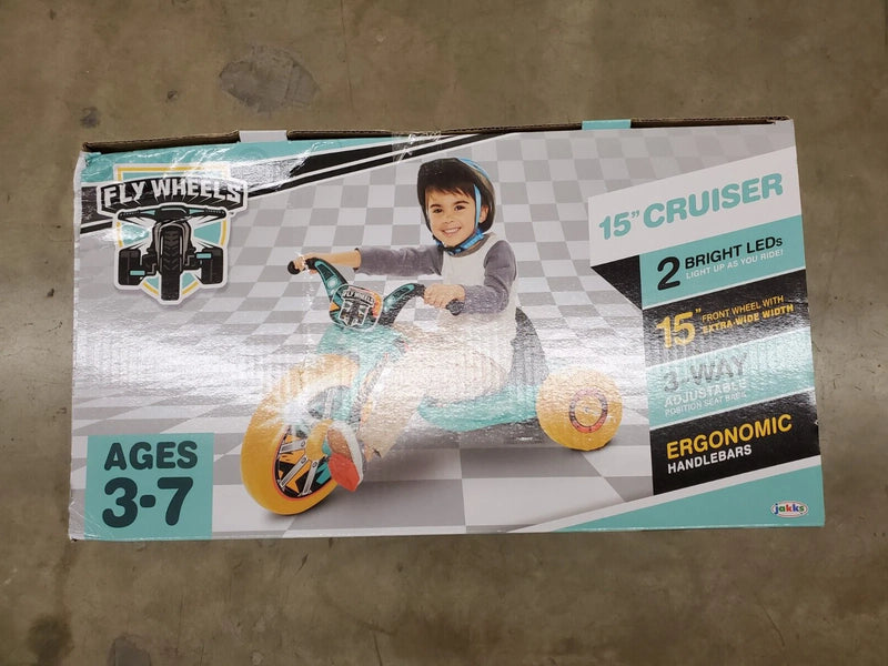 JAKKS PACIFIC 15" KIDS TRIKE LED LIGHTS SEAT FLY WHEEL CRUISER - ORANGE/TEAL - Like New