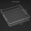 NIUBEE Clear Serving Tray 15x15 Inches - Acrylic Tray Organizer with Handle - Like New