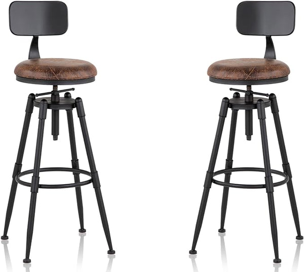 MSMV 27-35" Vintage Industrial Bar Stool Farmhouse Set 2 - Cast Steel Stool - Like New