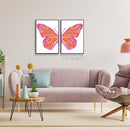 YAASILINAGE 2 PIECE SPLIT TRENDY PREPPY BUTTERFLY CANVAS WALL ART- PINK/ORANGE - Like New