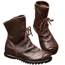 MADE IN ITALY WOMEN'S LEATHER CASUAL SOFT FLAT BOOTS FUR LINED - Scratch & Dent