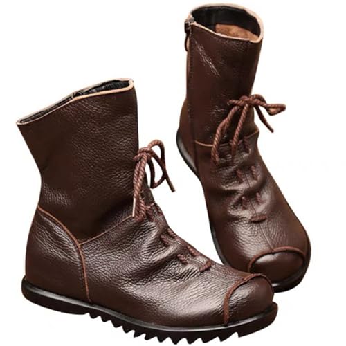 MADE IN ITALY WOMEN'S LEATHER CASUAL SOFT FLAT BOOTS FUR LINED SIZE 10 BROWN - Like New