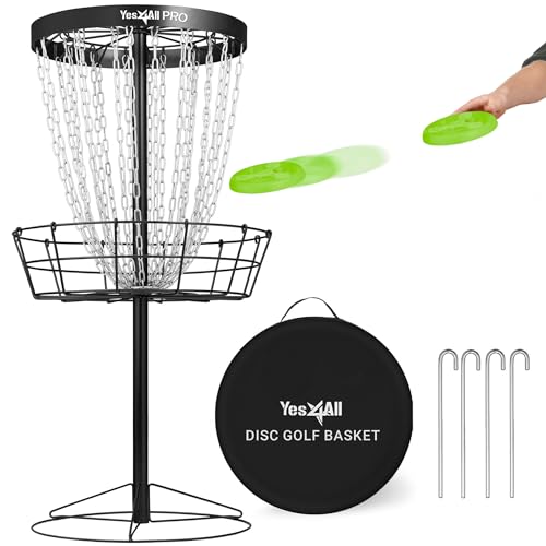 YES4ALL METAL PORTABLE DISC GOLF BASKET 24-CHAIN - BLACK - Brand New