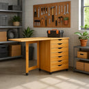 Adeptus Jela Solid Wood 7 Drawer Gate Leg Roll Cart Desk - Medium Wood/Pine - Like New