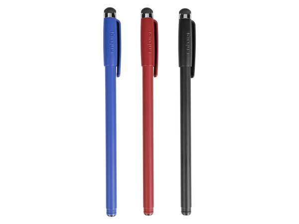 Targus Antimicrobial Stylus & Pen (3 Pack) - 3 Pack - Rubber - Black, Red, Blue