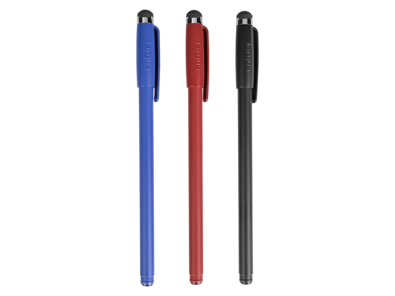 Targus Antimicrobial Stylus & Pen (3 Pack) - 3 Pack - Rubber - Black, Red, Blue