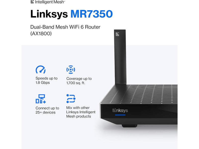 Linksys AX1800 Smart Mesh Wi-Fi 6 Router for Home Mesh Networking (MR7350)