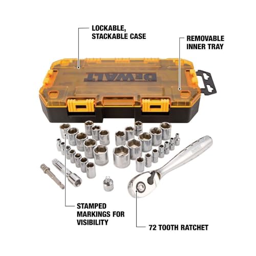DEWALT SOCKET SET 1/4-INCH & 3/8-INCH DRIVE SAE/METRIC 34-PIECE (DWMT73804) - Like New
