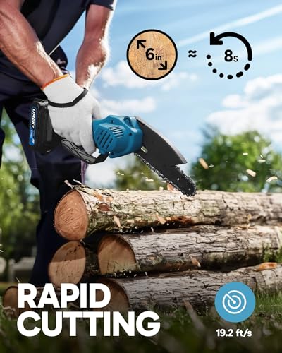 UMEKY MINI CHAINSAW CORDLESS, 6 INCH BATTERY POWERED HANDHELD CH0601-B - BLUE - Like New