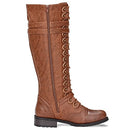 ILLUDE Women's Knee High Boots Lace Up Buckle Military Combat Boot 7.5 - Cognac - Brand New