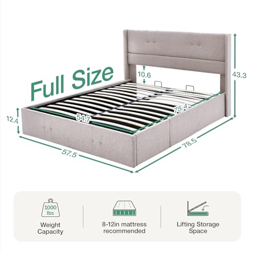 Novilla  N-F12006-F-BR Full Bed Frame with Headboard and Storage - Beige - Like New