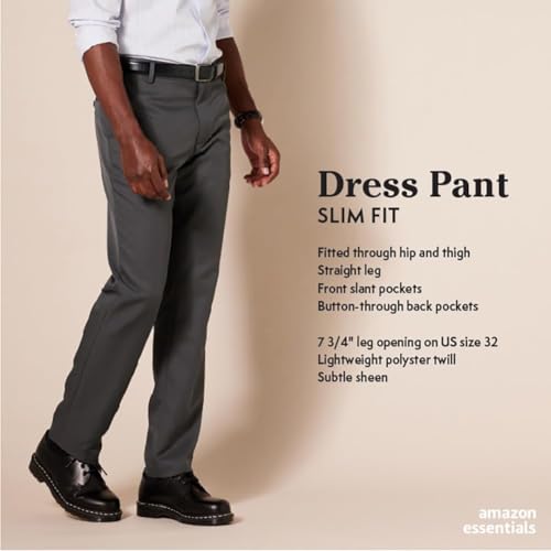 AMAZON ESSENTIALS MEN'S SLIM-FIT FLAT-FRONT DRESS PANT RECYCLED POLYESTER - Brand New