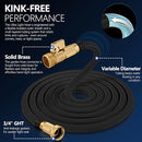HENCUK FLEXIBLE GARDEN HOSE 50FT W/10 FUNCTION SPRAYER AND BRASS FITTINGS- BLACK - Like New