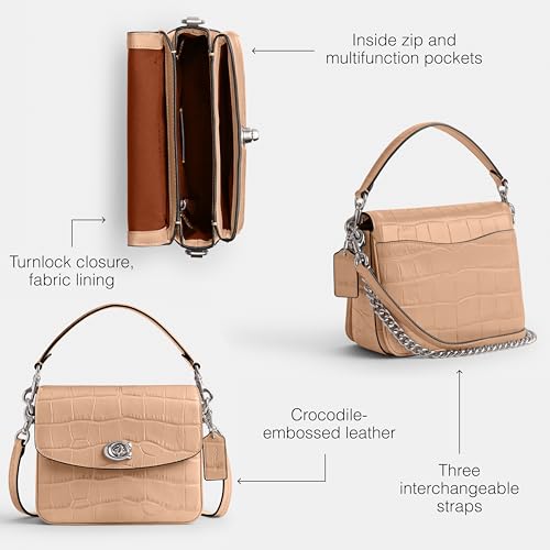 Coach Women's Embossed Croc Cassie Crossbody 19 Bag Buff - Like New