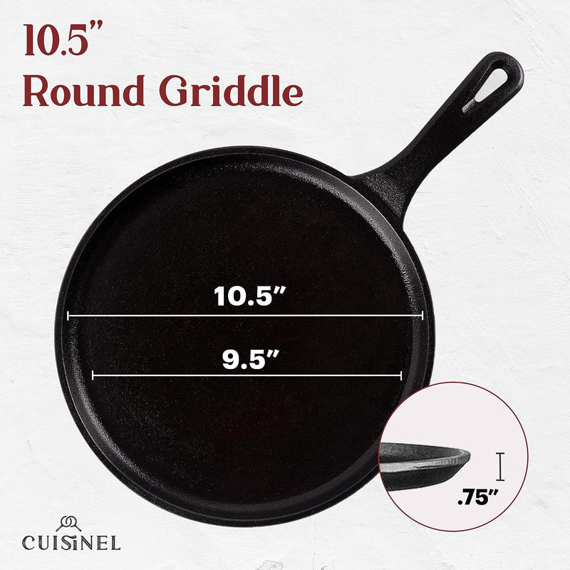 Cuisinel Cast Iron Round Griddle - 10.5" Crepe Maker + Silicone, C10-RG - BLACK - Like New