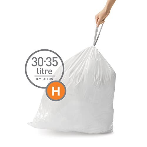 SIMPLEHUMAN CODE H CUSTOM FIT DRAWSTRING TRASH BAGS, 20 COUNT - WHITE - Brand New