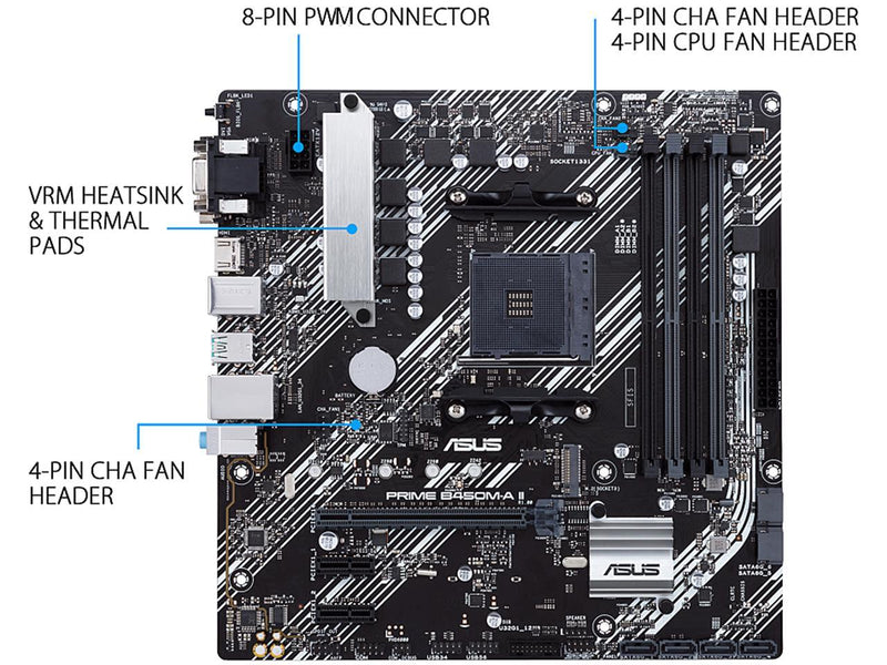 ASUS Prime B450M-A II AMD AM4 (Ryzen 5000, 3rd/2nd/1st Gen Ryzen Micro