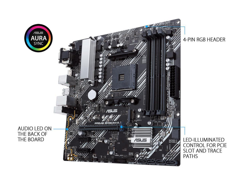 ASUS Prime B450M-A II AM4 AMD B450 SATA 6Gb/s USB 3.0 HDMI Micro ATX AMD