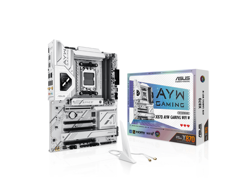 ASUS X870 AYW GAMING WIFI W AMD X870 AM5 ATX motherboard, 12+2+1 80A DrMOS power