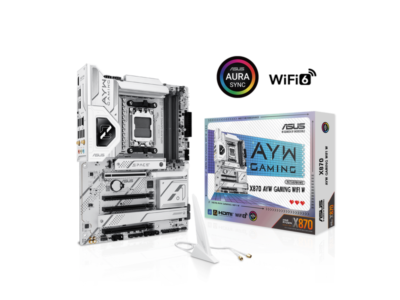 ASUS X870 AYW GAMING WIFI W AMD X870 AM5 ATX motherboard, 12+2+1 80A DrMOS power