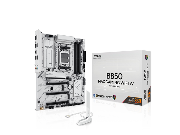 ASUS B850 MAX GAMING WIFI W - AMD AM5 ATX Motherboard, White PCB, DDR5, PCIe 5.0