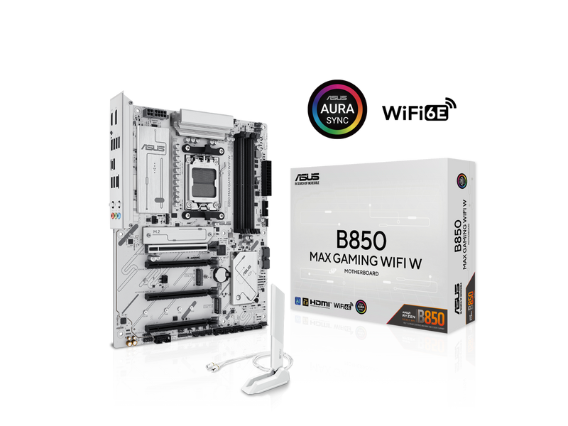 ASUS B850 MAX GAMING WIFI W - AMD AM5 ATX Motherboard, White PCB, DDR5, PCIe 5.0