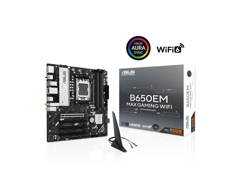 ASUS B650EM MAX GAMING WIFI AMD B650 mATX motherboard, DDR5, PCIe 5.0 Ready,